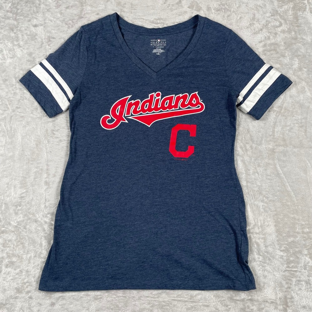 Womens‎ 5th & Ocean Cleveland Indians V Neck T Shirt Baseball Jersey Style Top S